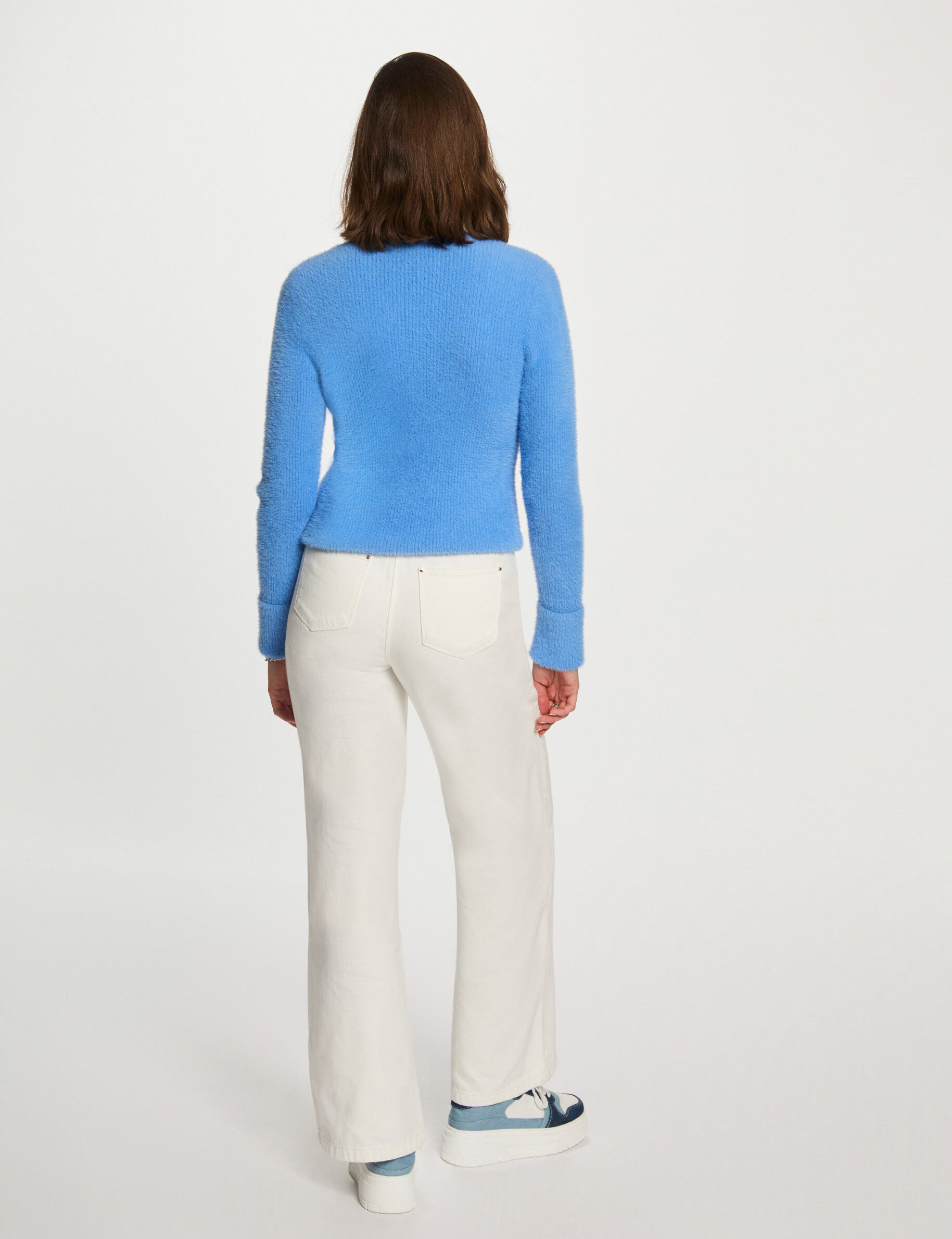 Long-Sleeved Jumper With Fluffy Knit Blue Women