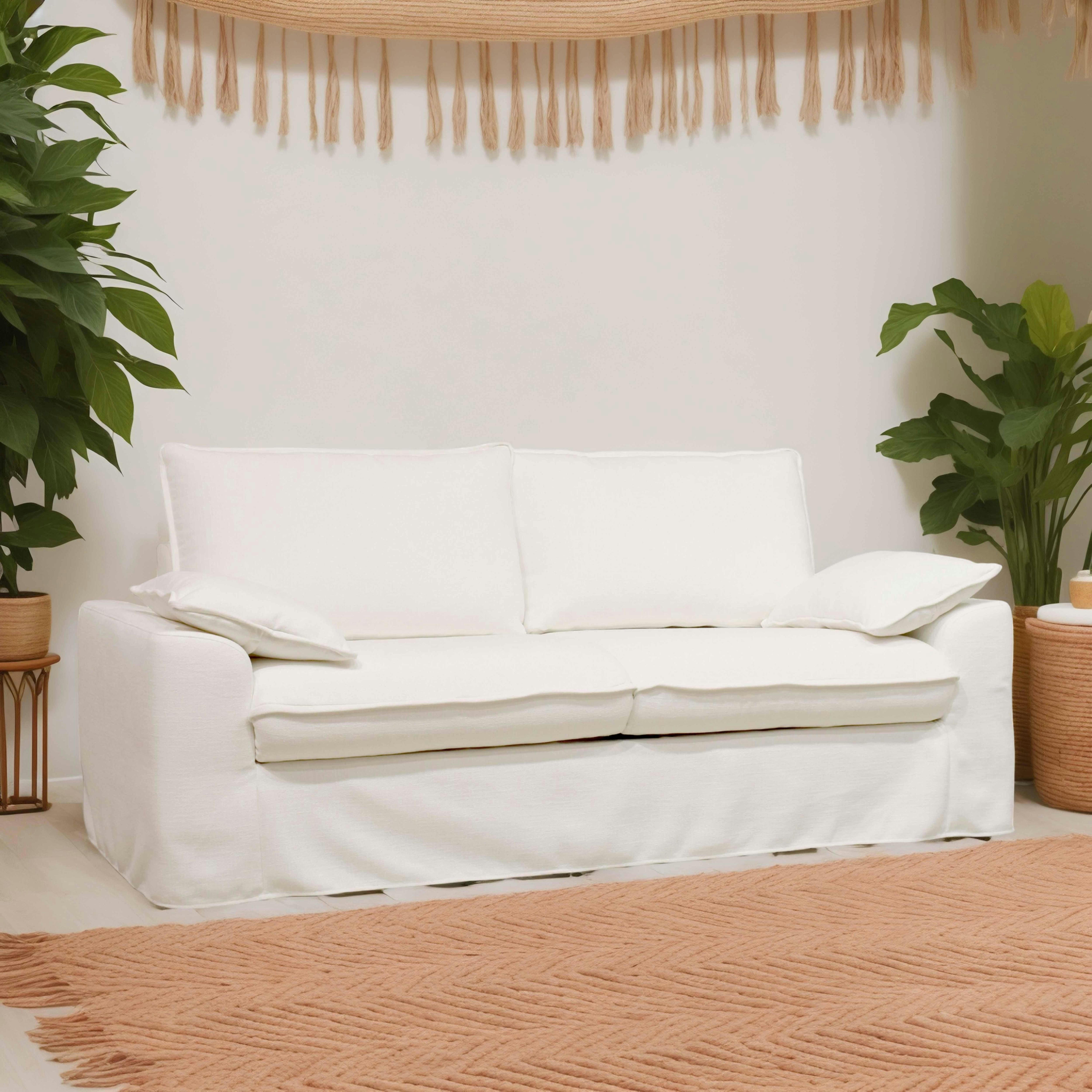 JAROD - Canapé en tissu texturé 3 places blanc