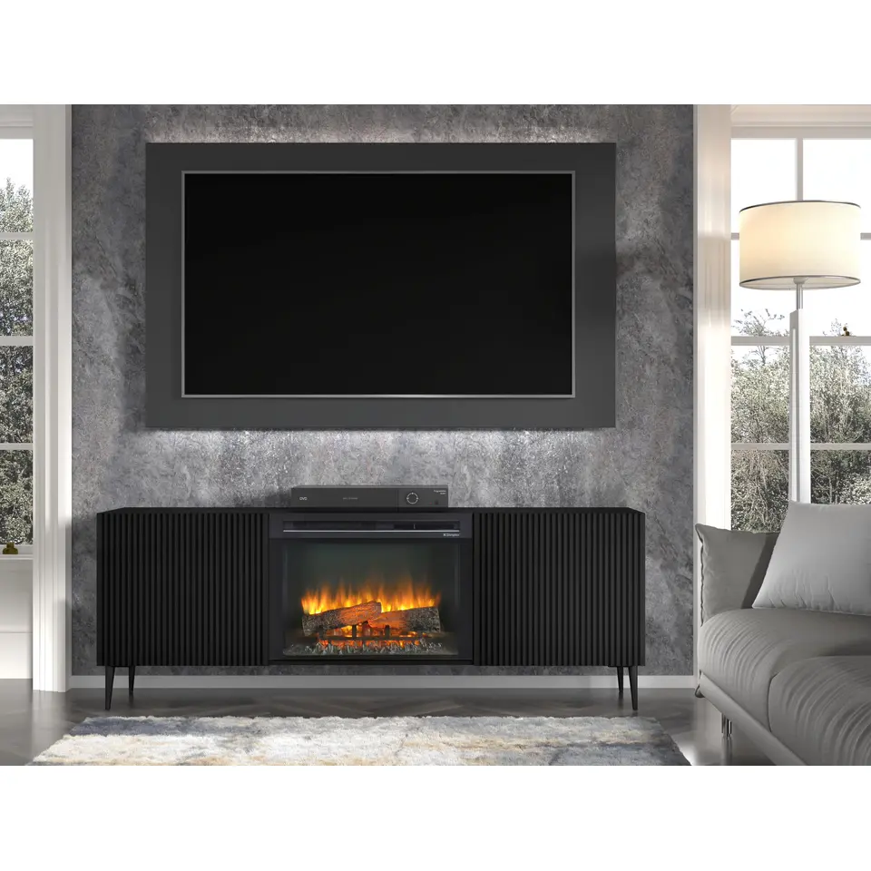 Ravenna F TV-meubel 2D met open haard zwart mat