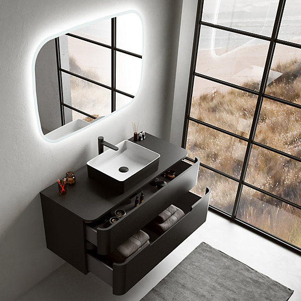 Ensemble salle de bains L. 119 cm meuble sous vasque   plan de toilette noir mat Alba