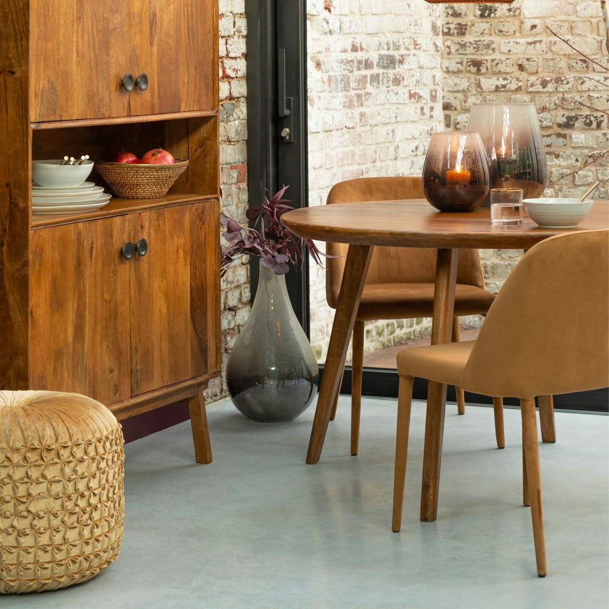 VARSOVIE - Chaise salle à manger en velours moutarde