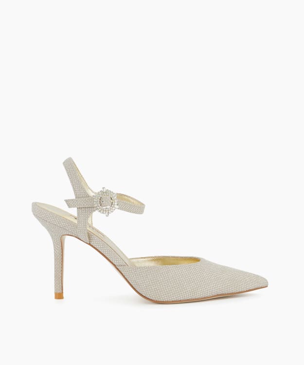 Channel Gold - Buckle Detail Metallic Heeled Courts
