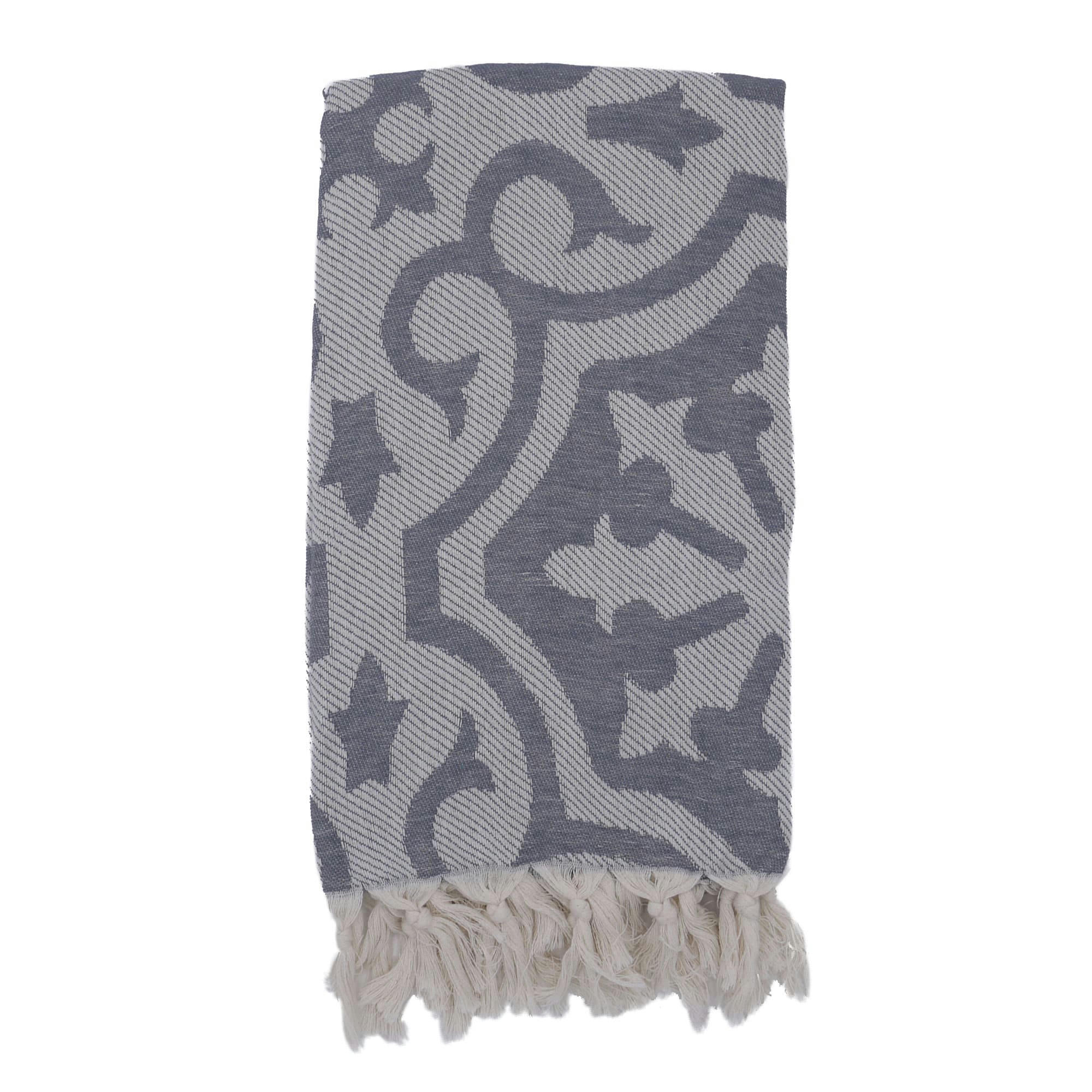 - Fouta baroque 100% coton avec franges grise 100x170cm