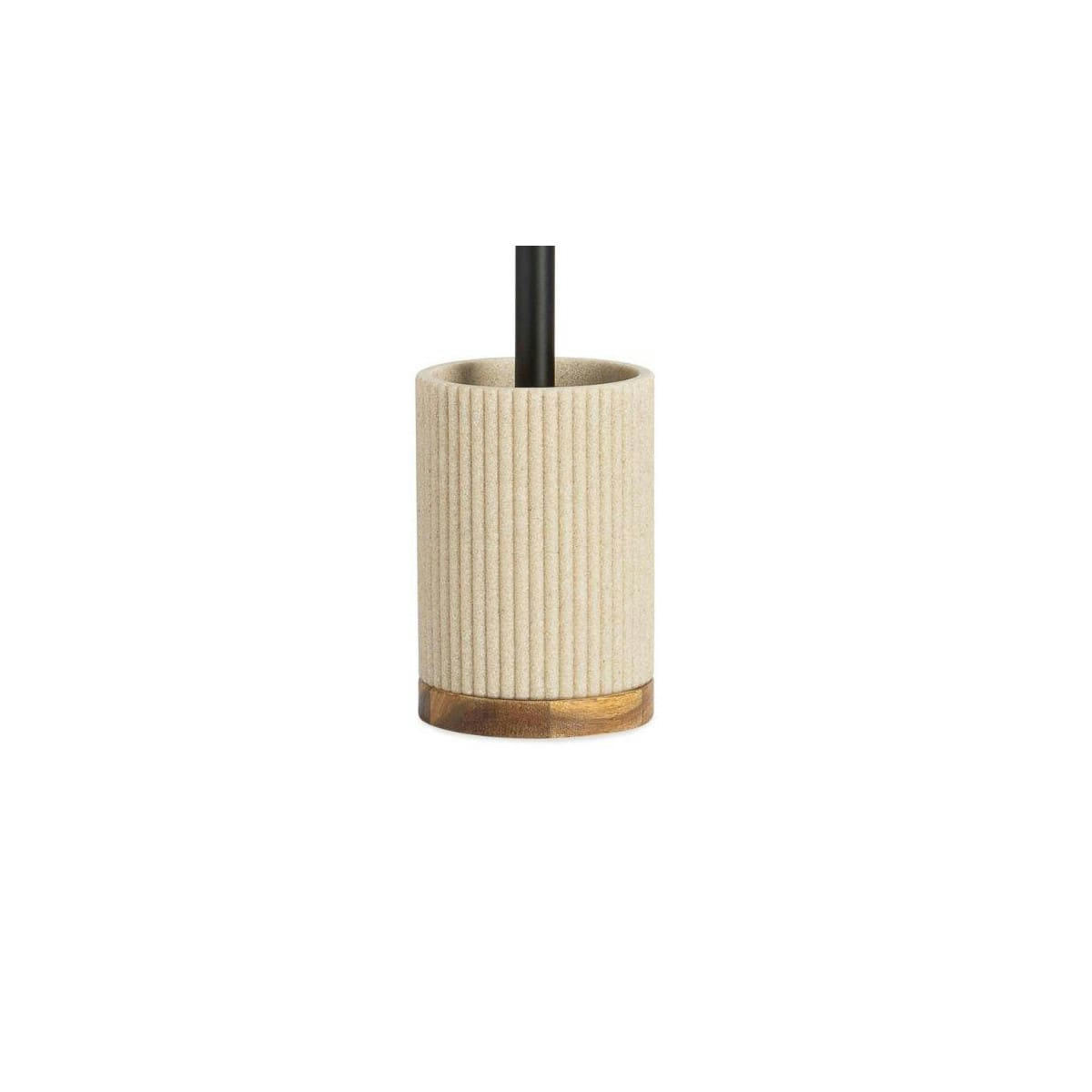 - Brosse WC en polyrésine beige et acacia 9,5x9,5x39,5cm