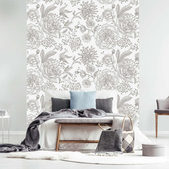 Vliestapete »Fecility«, Blumenmuster, weiß/beige, matt
