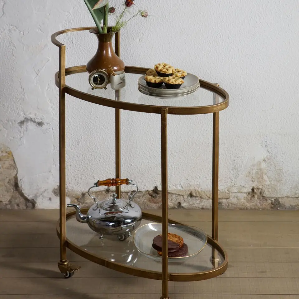 WOOOD Push Trolley - Metaal - Antique Brass - 86x67x35