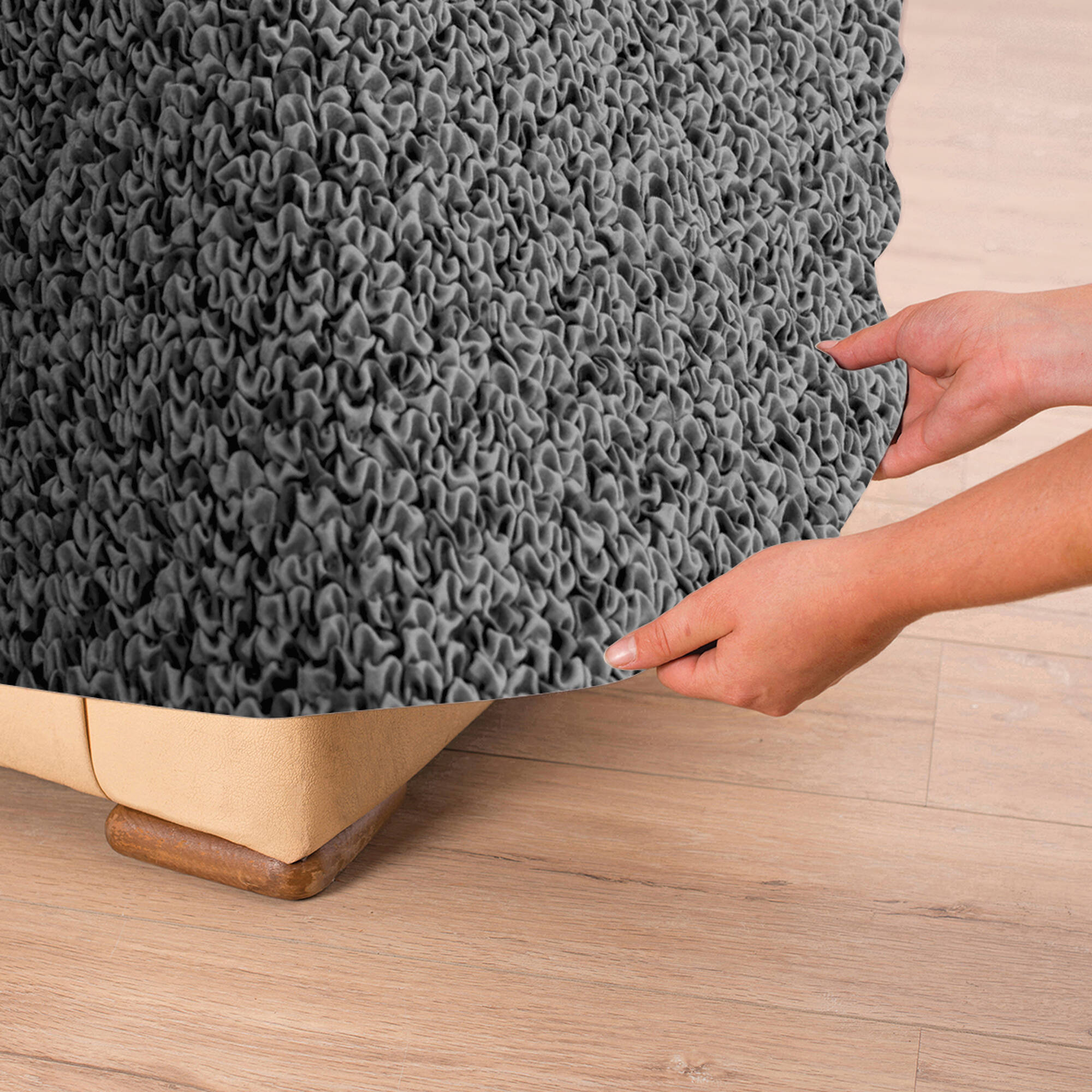 Housse bi-extensible microfibre effet faux uni pour fauteuil et canapé