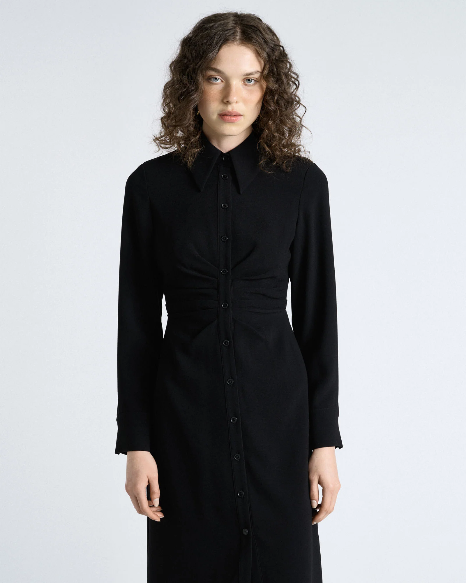 Crepe Ruched Shirt Dress