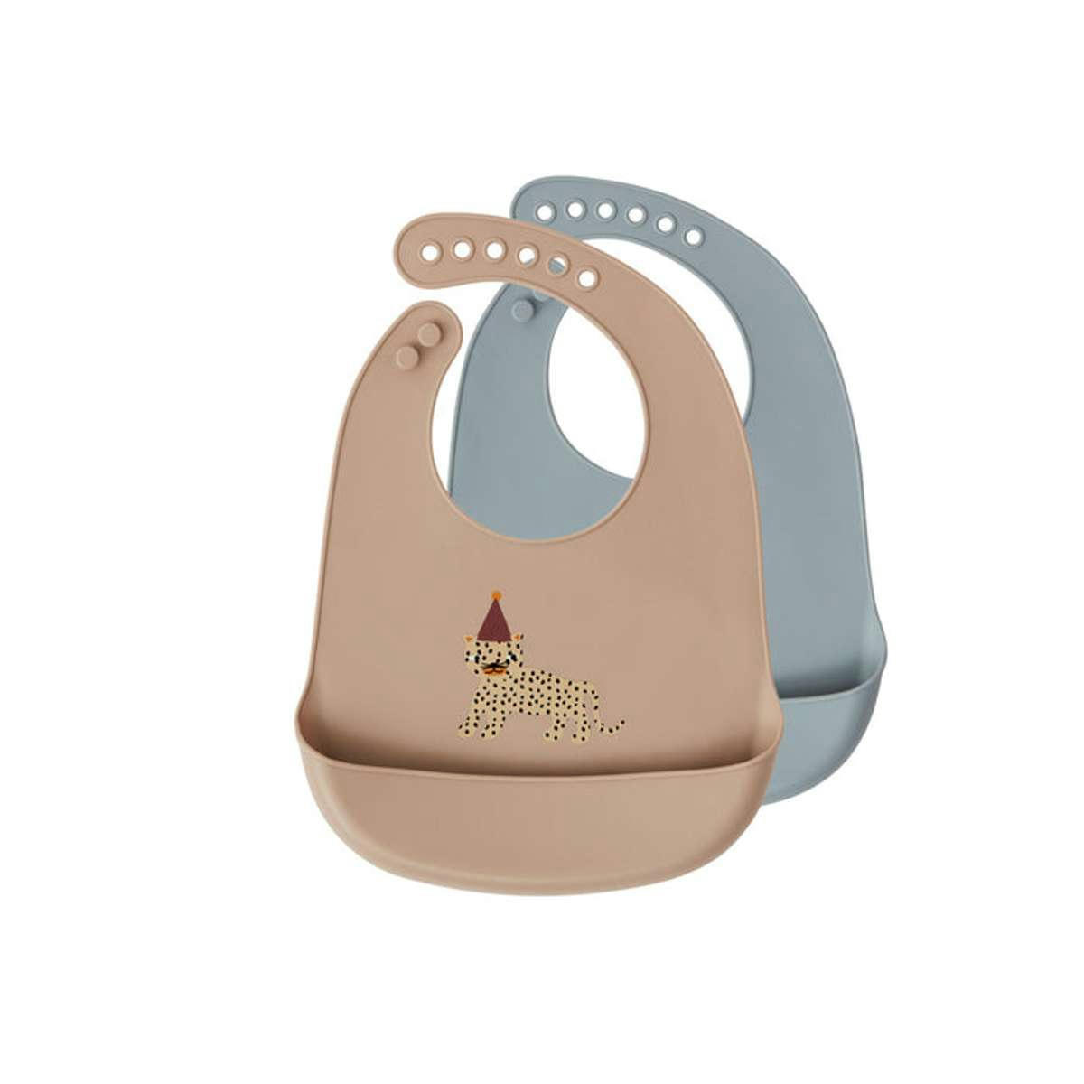 LEOPARD - Lot de 2 bavoirs léopard rose en silicone h31x23cm