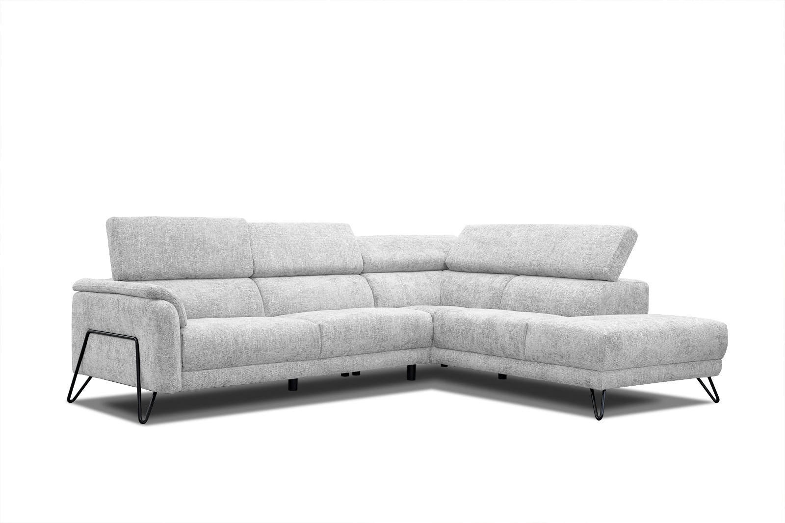 RODEN - Canapé d'angle droit 5 places tissu gris clair