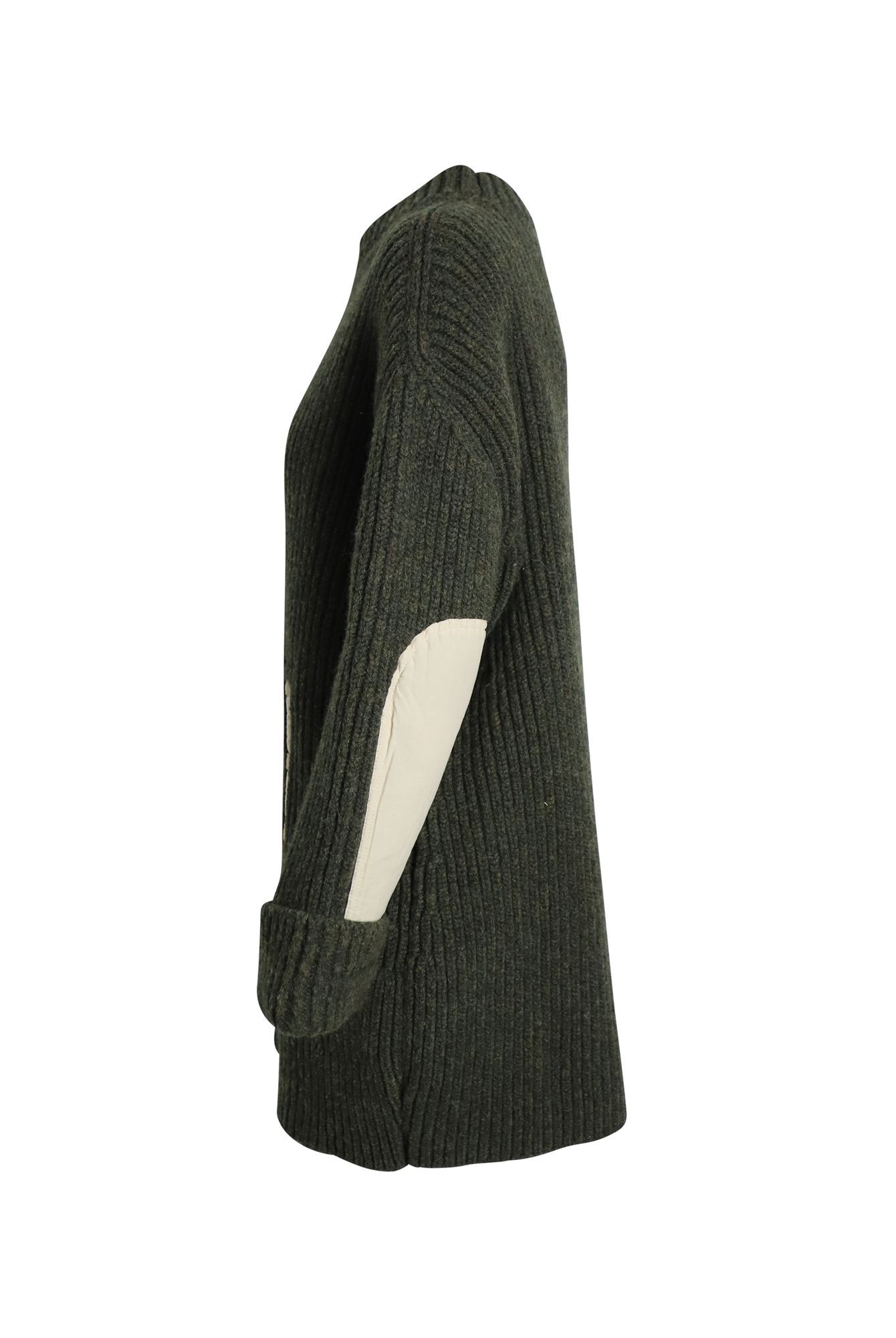 Celine Preloved Contrast Pocket Chunky Sweater in Olive Wool