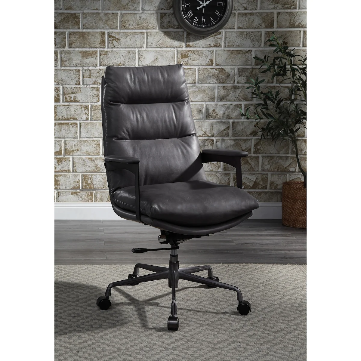 Modern High-end Style Swivel & Adjustable Height Leather Executive Office Chair in Top Grain Leather