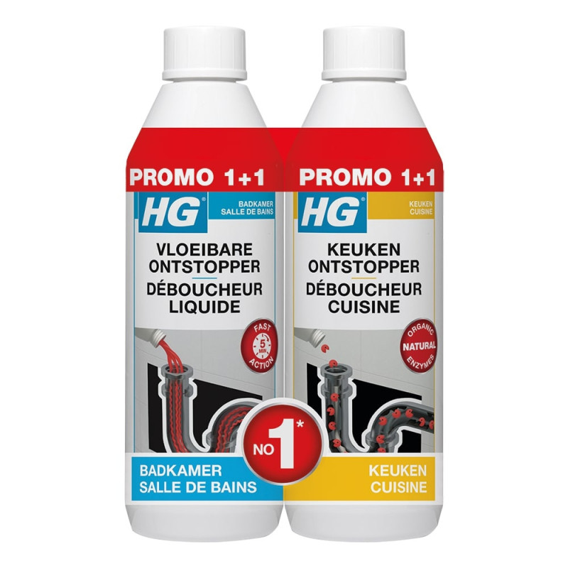 Pack déboucheur liquide et déboucheur cuisine 0,5 L 2 pièces HG