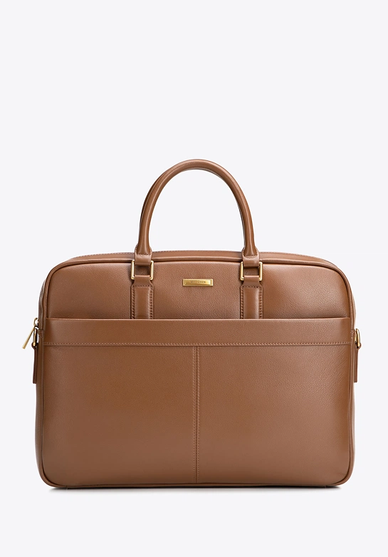 Męska torba na laptopa 15,6” z naturalnej skóry jasny brąz