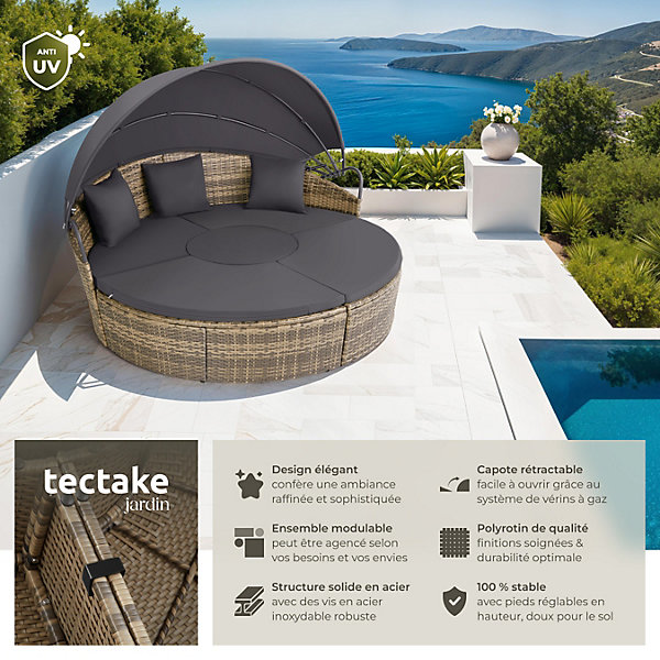 Bain de soleil rond au Design contemporain luxueux marron naturel