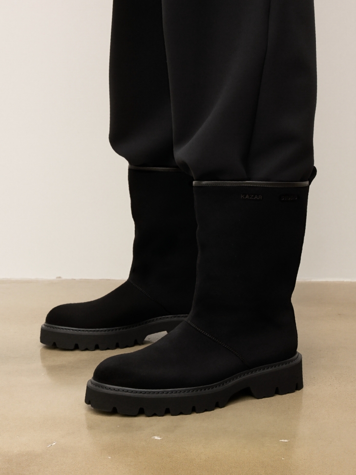 Black men's suede snow boots