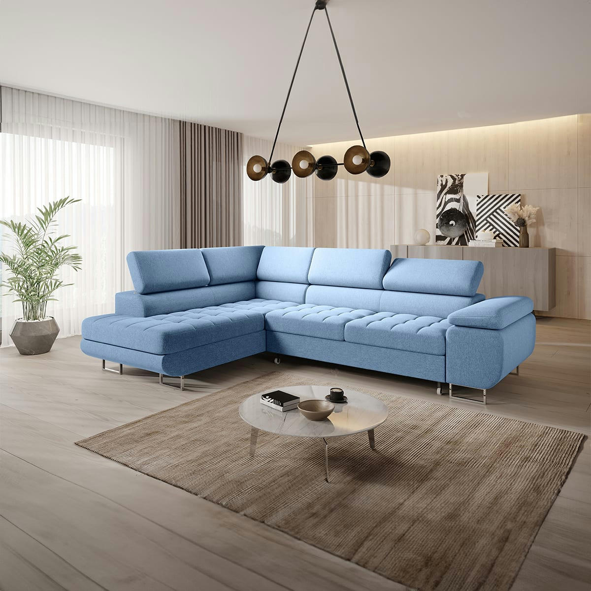 - Canapé d'angle convertible gauche 4 places bleu