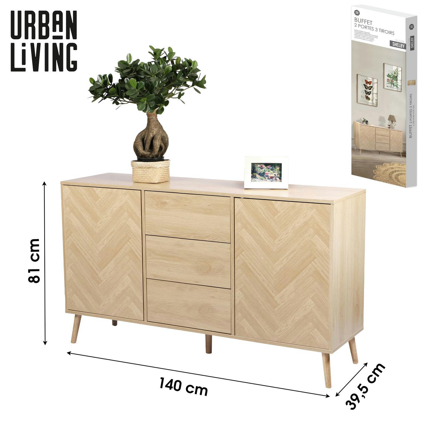 - Buffet 2 portes et 3 tiroirs beige