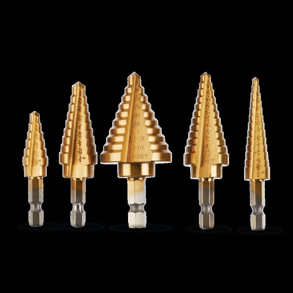 Mastercraft Titanium-Nitride Coated Step Drill Bit Set for Metal, Plastic, 5-pc