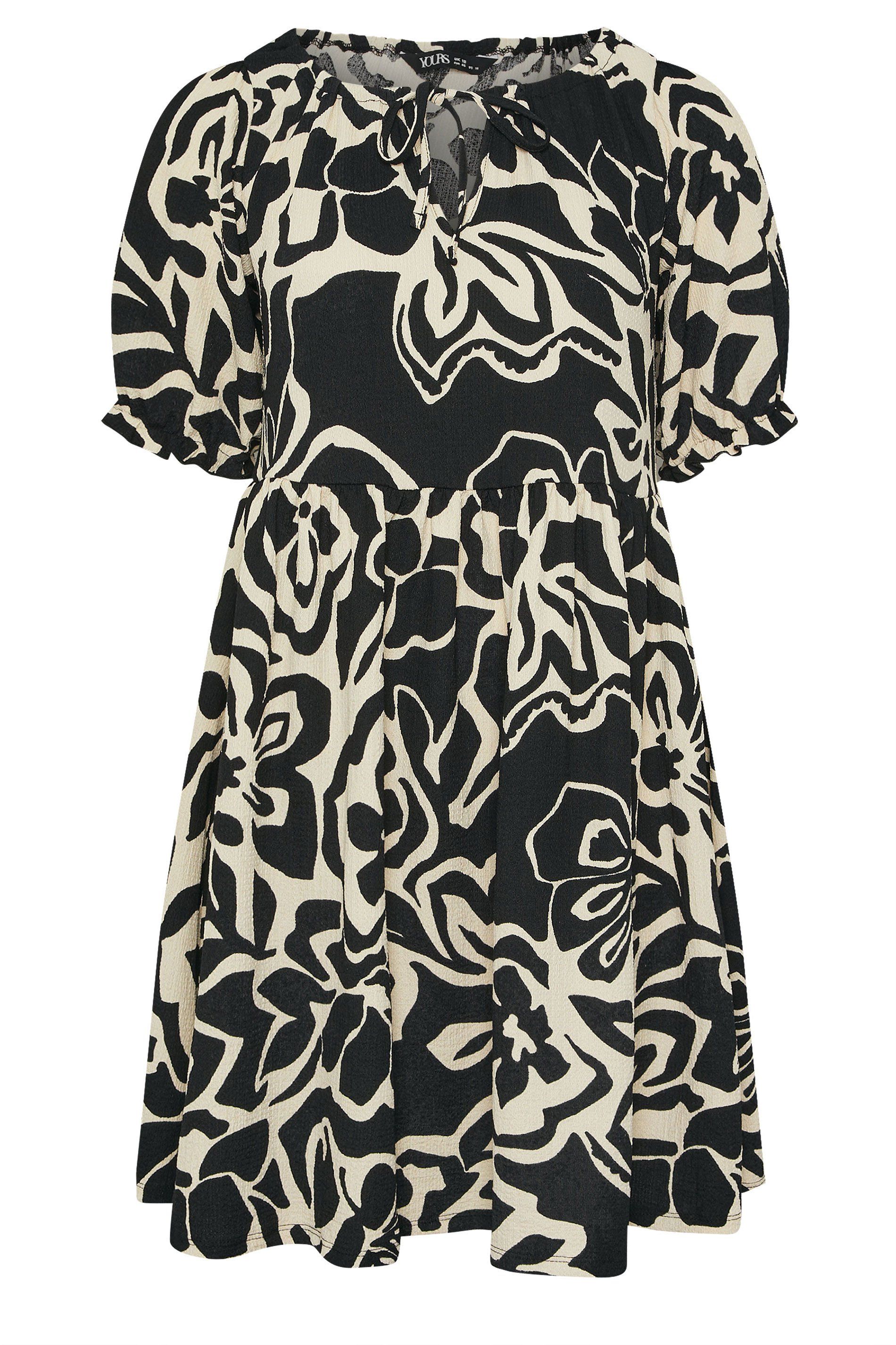 Yours Abstract Floral Tie Neck Mini Dress