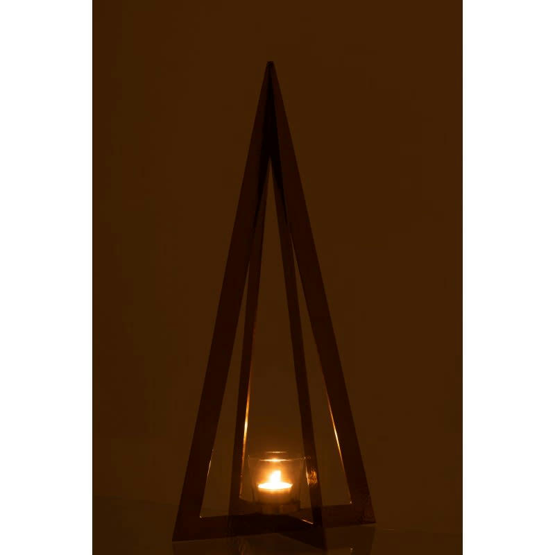 ARBRE - Photophore acier inoxydable verre or H55cm