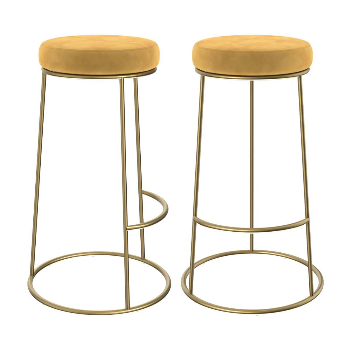 KENDAL - Tabouret de bar 73 cm en velours jaune curry (lot de 2)
