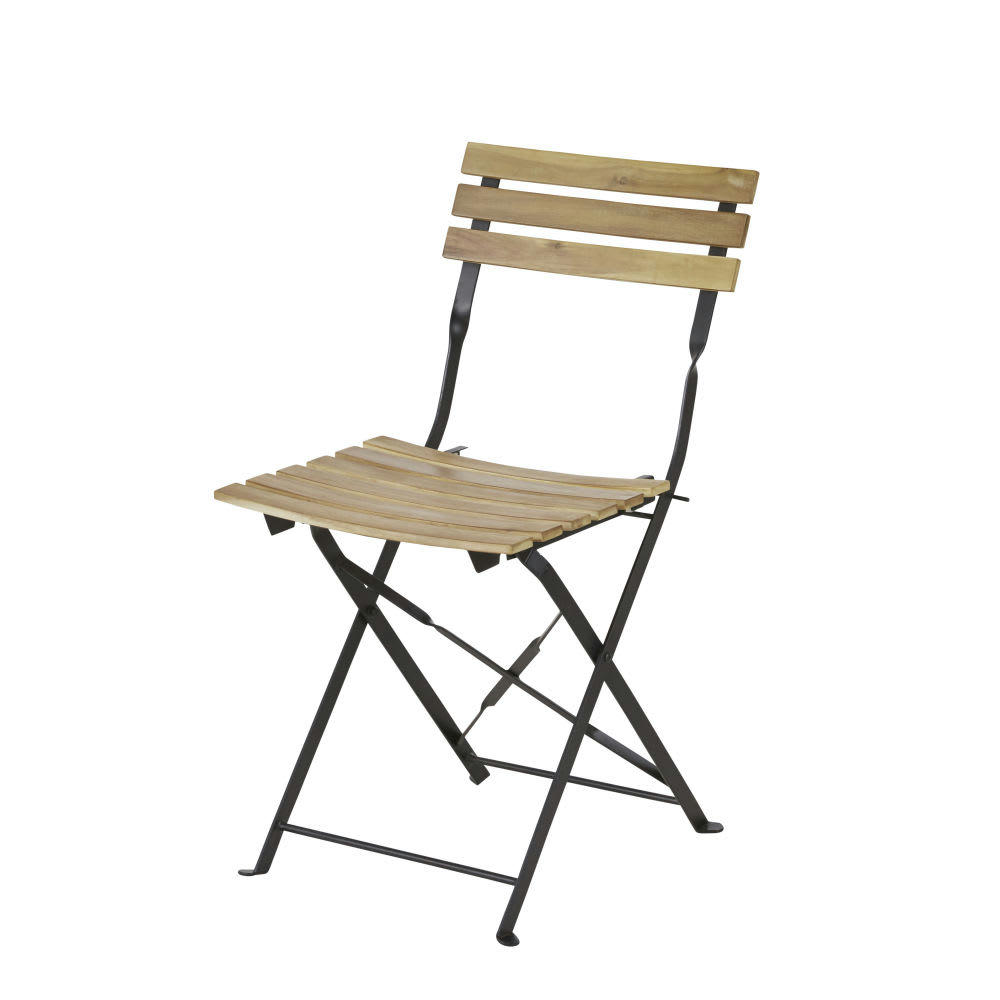 Gusto Business - Chaise professionnelle pliable en acacia et métal noir (x2)