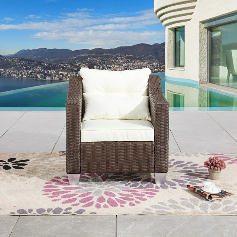Patio Festival Outdoor Armrest Wicker Chair with Cushion