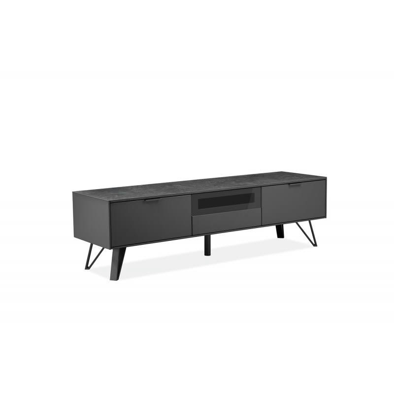 ONYX - Meuble tv gris anthracite céramique et pied métal 3 tiroirs