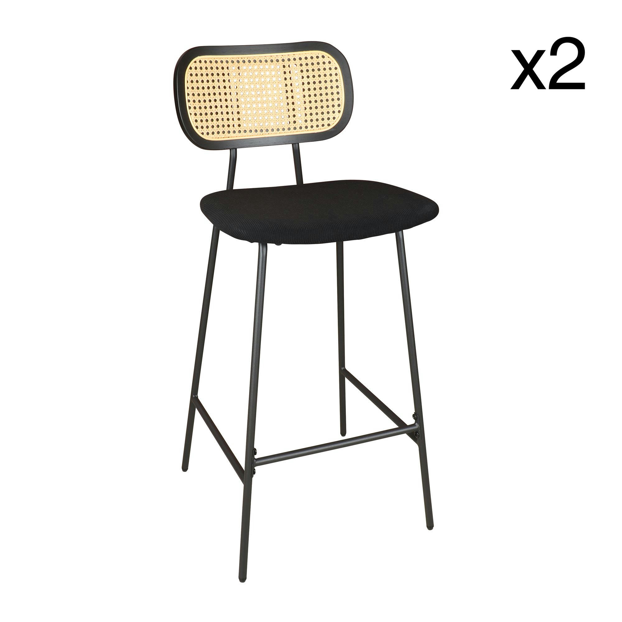 NOSARA - Lot de 2 chaises de bar en bois et velours noir