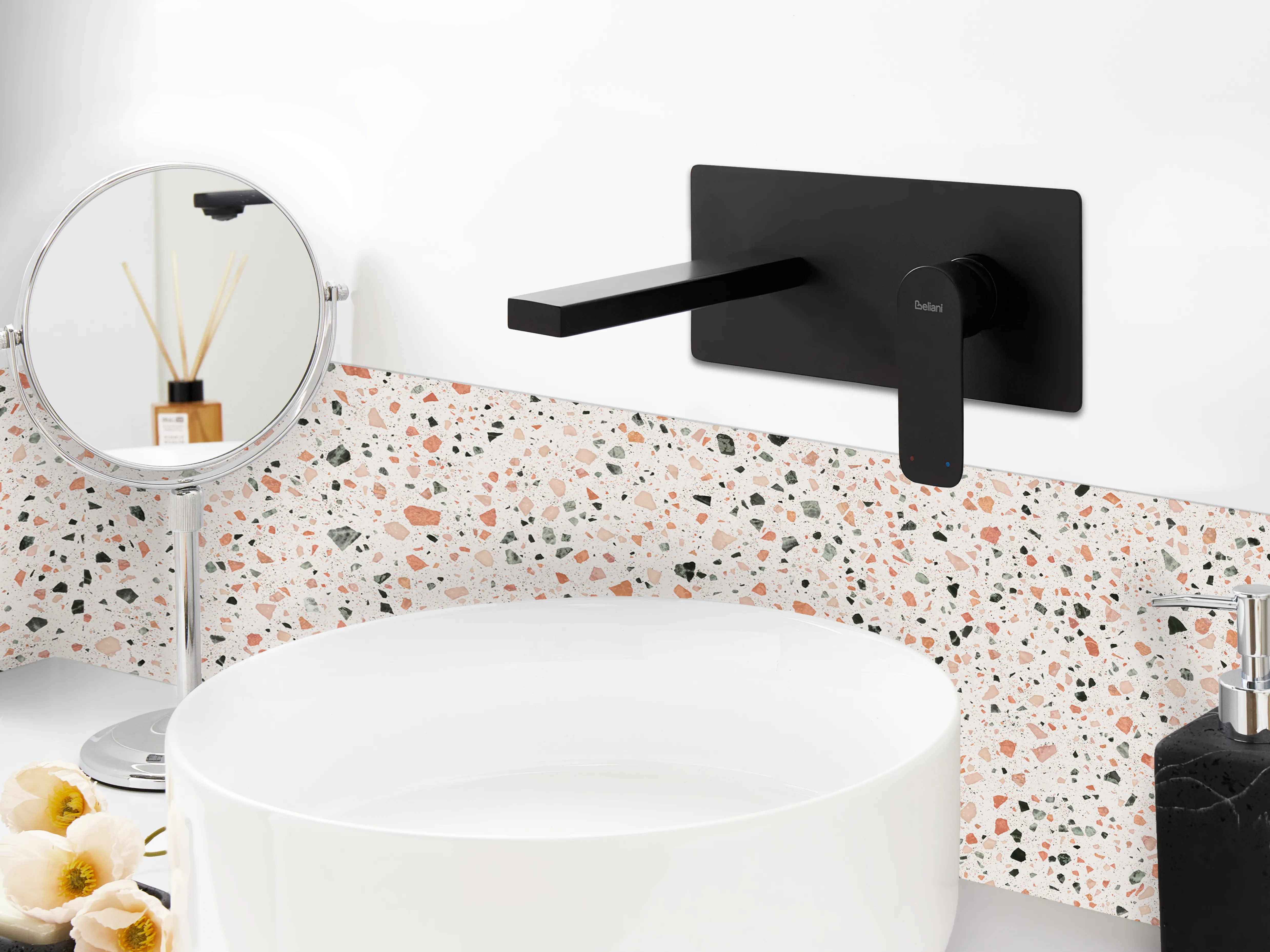 Wall Mounted Basin Mixer Tap DICHATO Brass Black