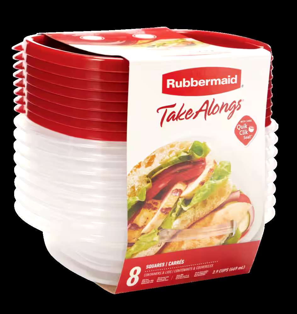 Rubbermaid Take Alongs Square Plastic Food Storage Container, 669 mL (2.9 Cup), 8 Pack