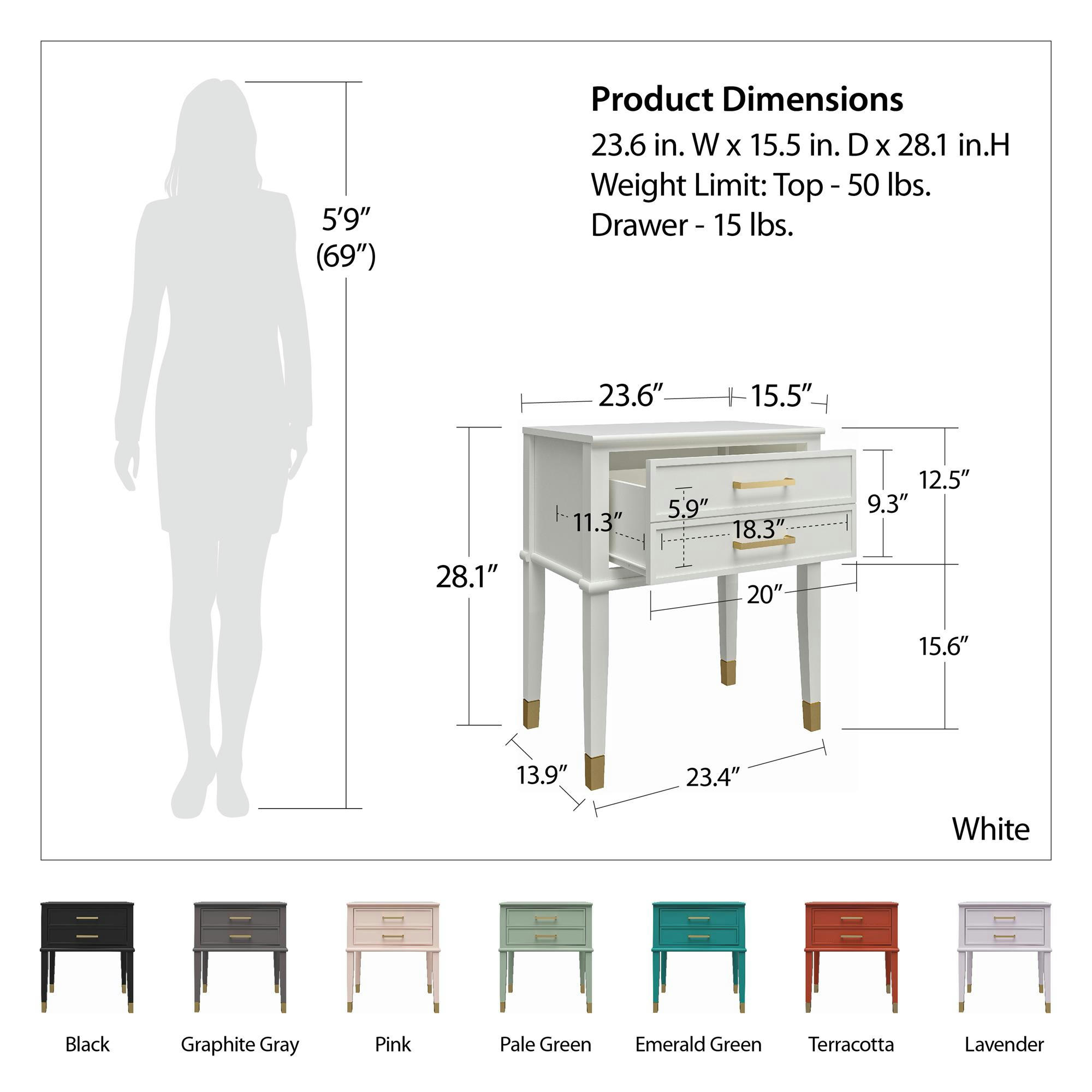 WESTERLEIGH - Table d'appoint avec 2 tiroirs en MDF vert