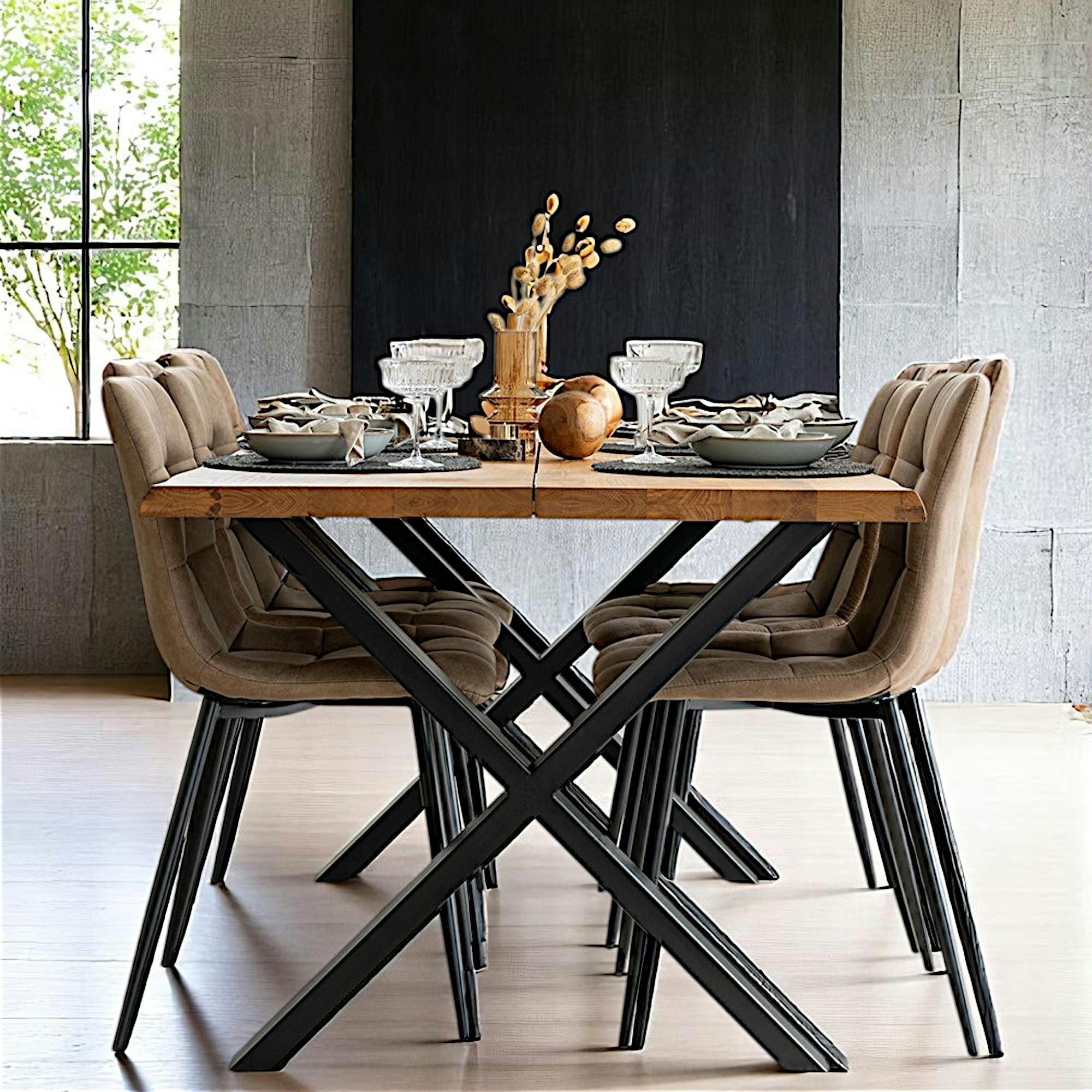 Table à rallonge en bois de chêne clair avec bordures naturelles 140 cm SAVONE