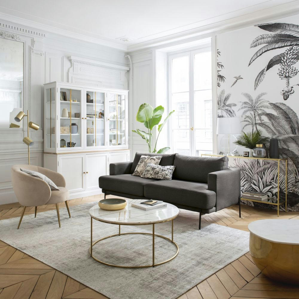 - Papier peint panoramique intissé imprimé jungle noir et blanc 350x300