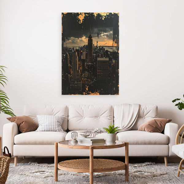 Obraz do salonu biura, Nowy Jork Skyline miasto w stylu retro czarno 20x30