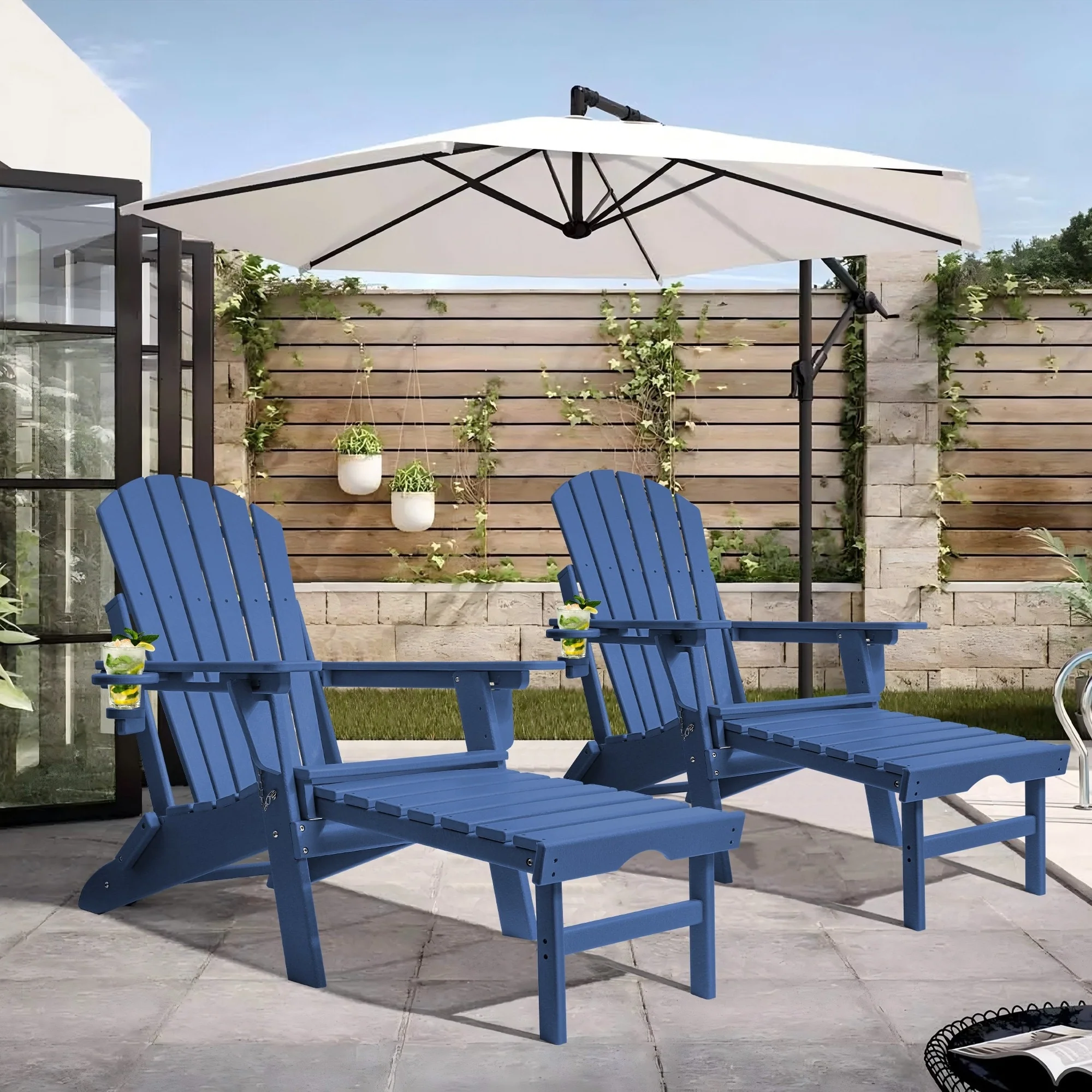 Vrakae Folding and Adjustable Adirondack Chair with Ottoman Set of 2