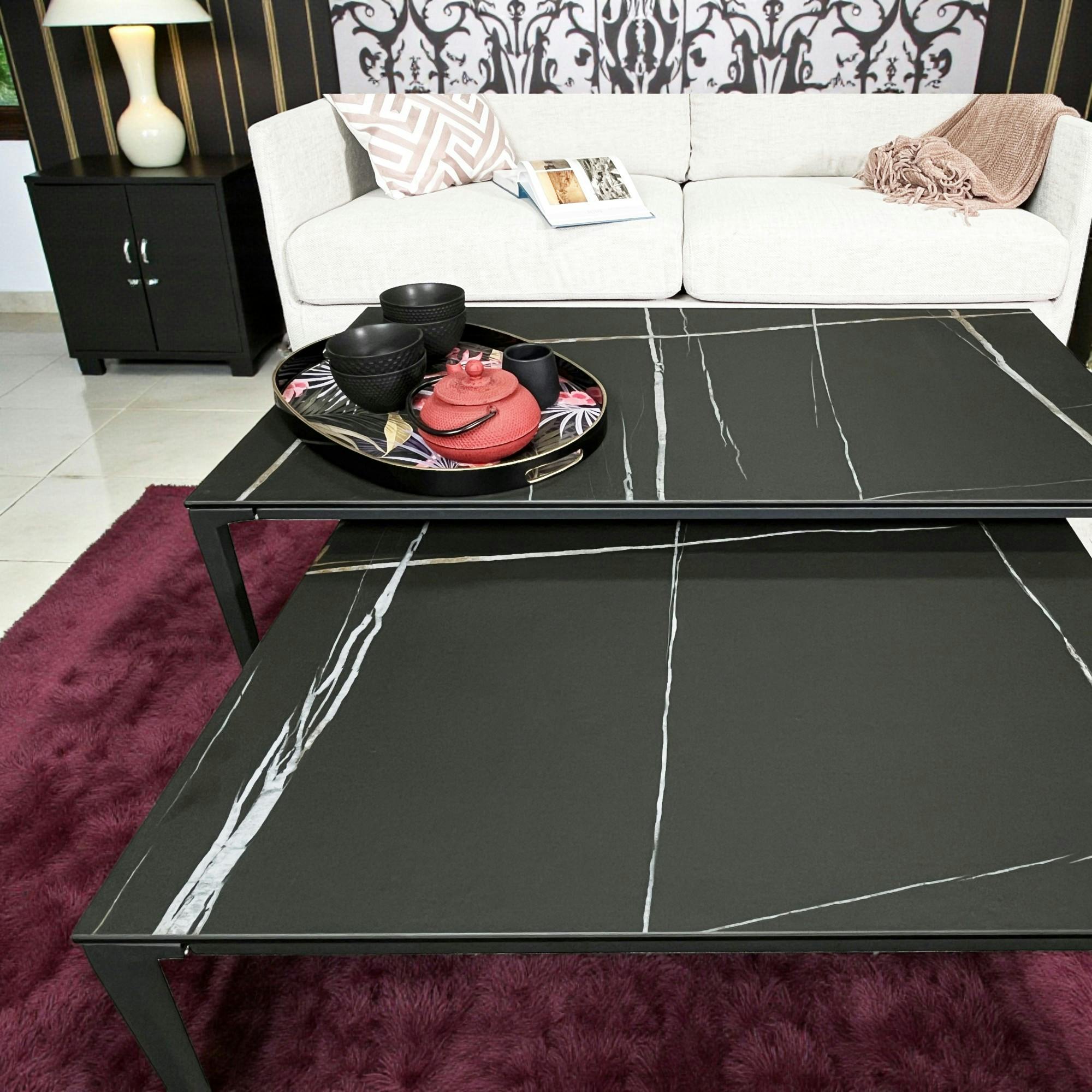 Table basse gigogne en céramique noire marbrée (lot de 2) LOMBARDIE