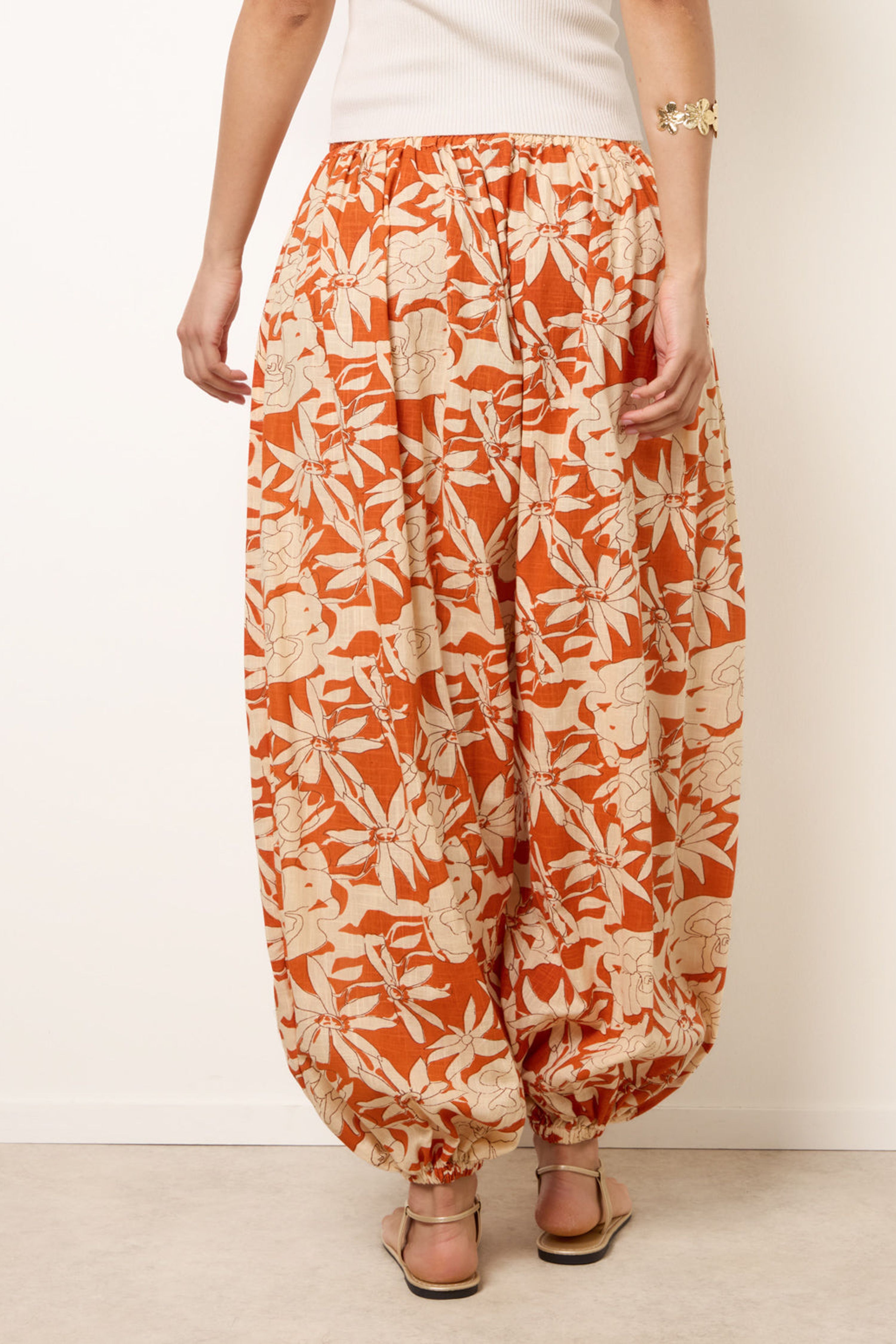 Blue Vanilla Orange Floral Balloon Pants