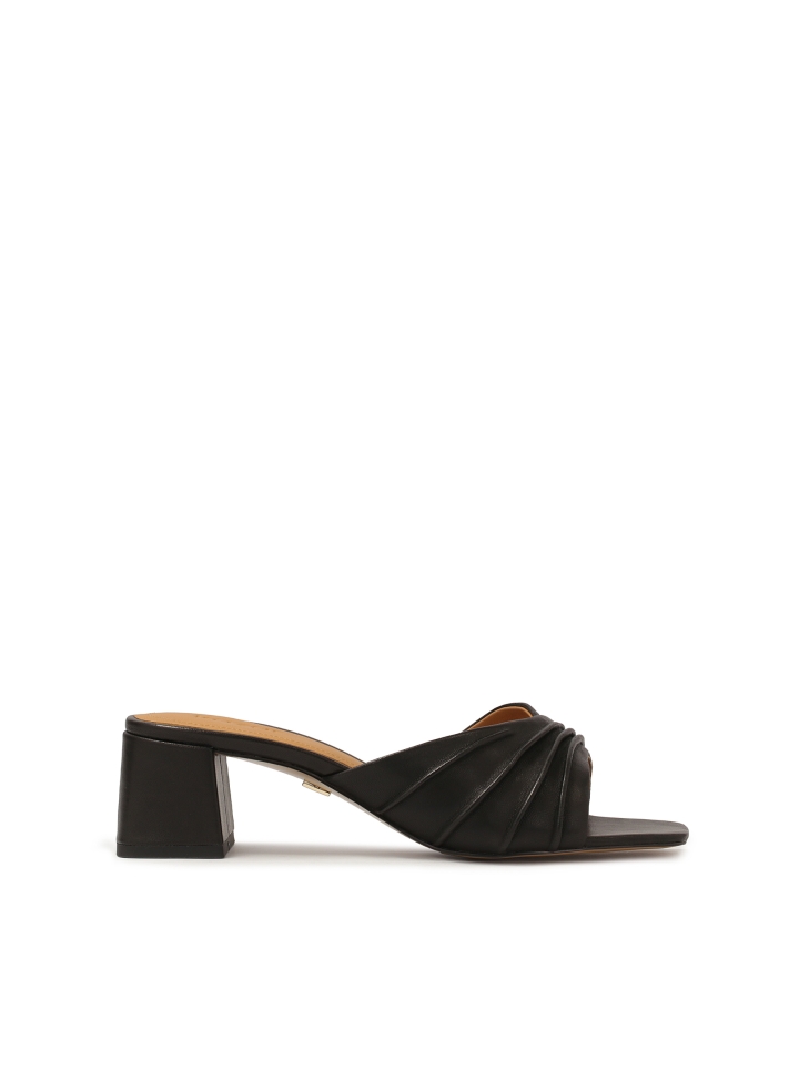 Heeled mules with crinkle strap