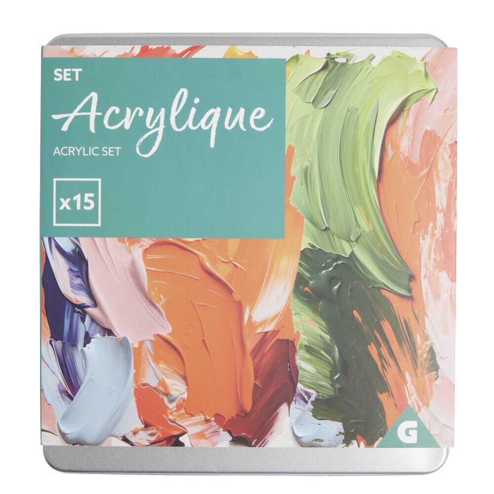 Kit tube de peinture acrylique 12x12ml avec 2 pinceaux et 1 crayon de bois