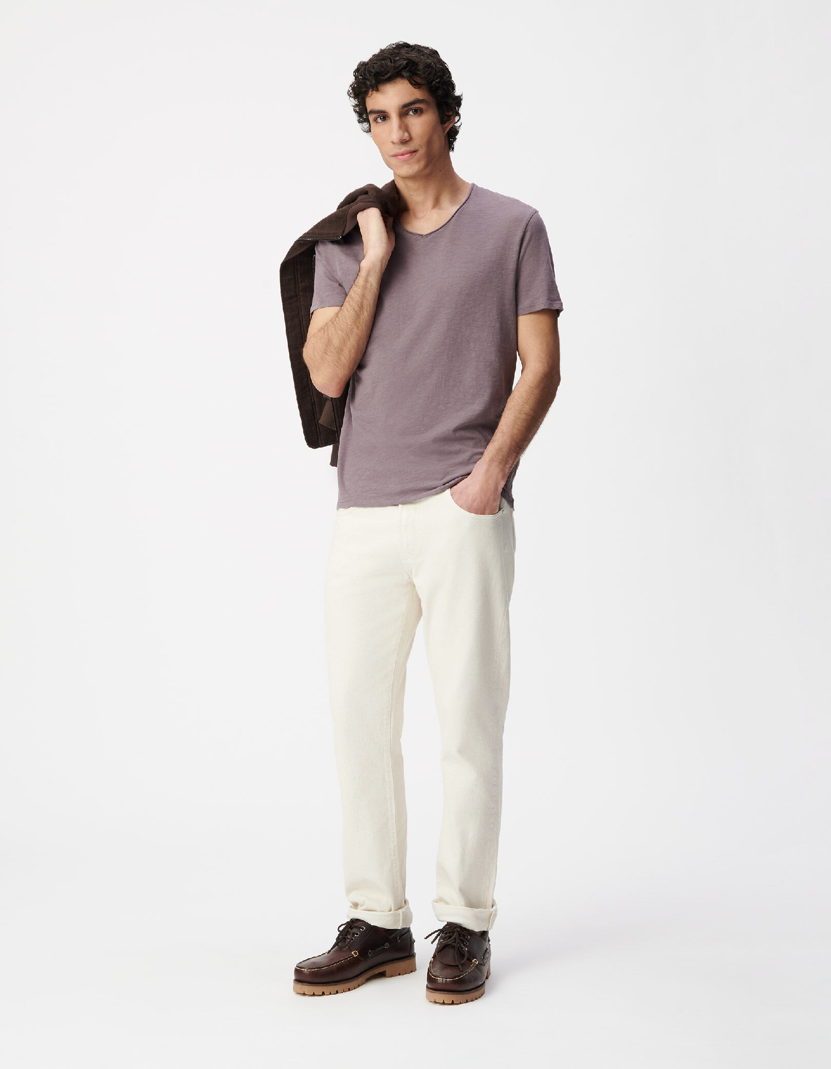 T-shirt encolure V parme coton bio flammé Homme