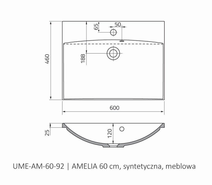 Oristo Umywalka meblowa 60 cm AMELIA