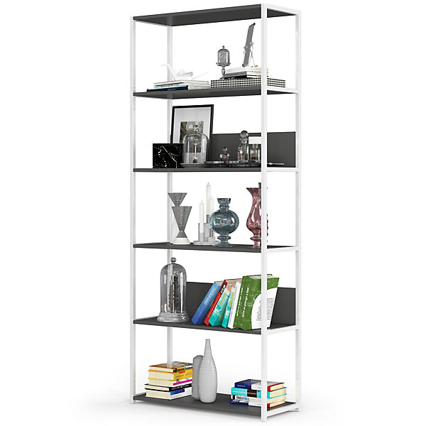 Bibliotheque murale industrielle Blanche 80 cm façade Grise 6 étagères 80x32x192 cm