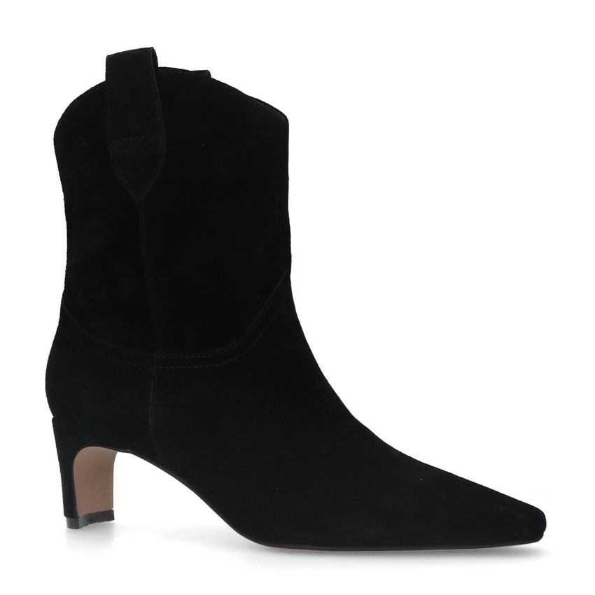 Manfield Zwarte suède enkellaarsjes met hak