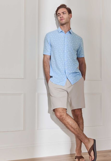 Mens Blue Textured Leaf Cotton Shirt