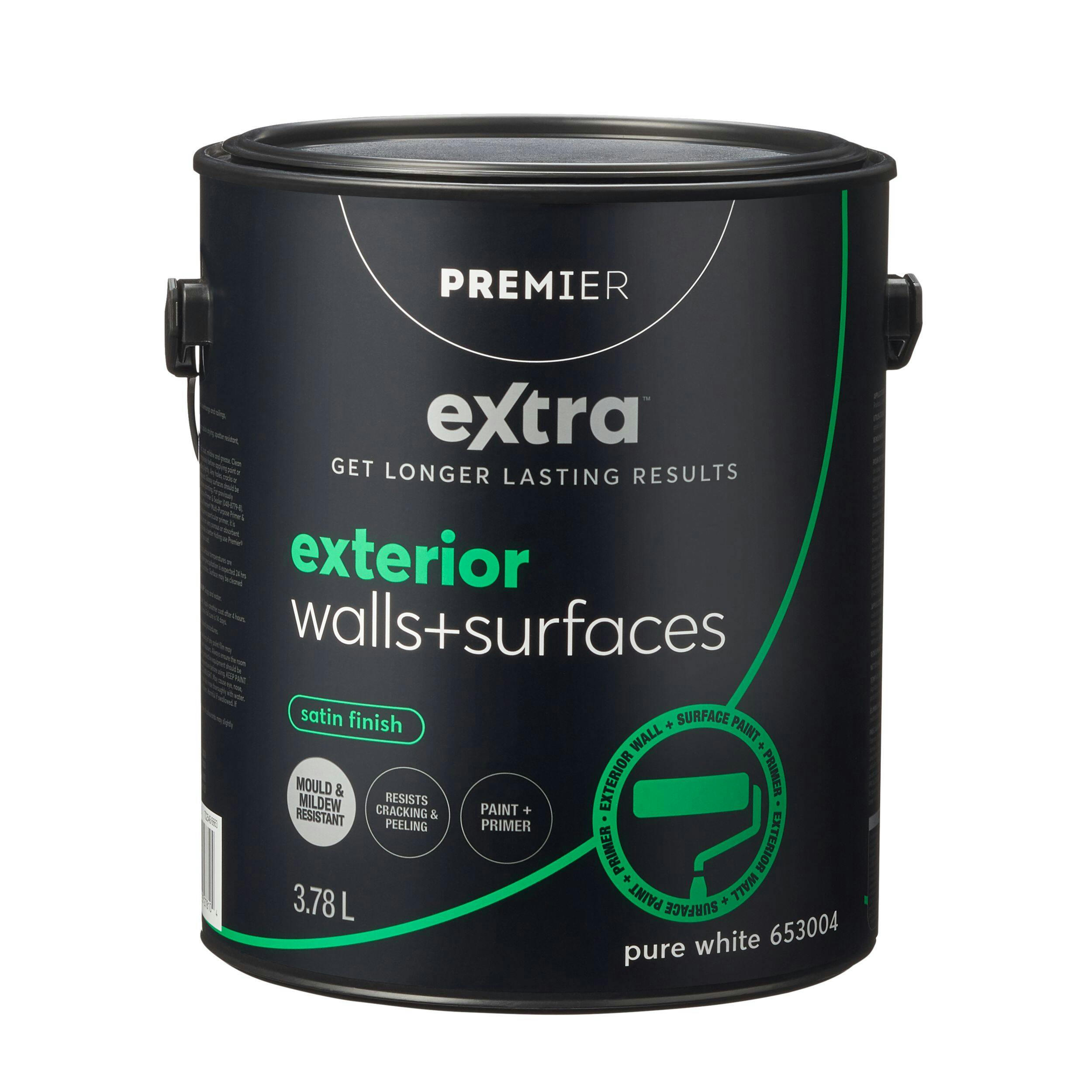Premier Extra Exterior Walls & Surfaces Paint & Primer, Satin, White, Gallon
