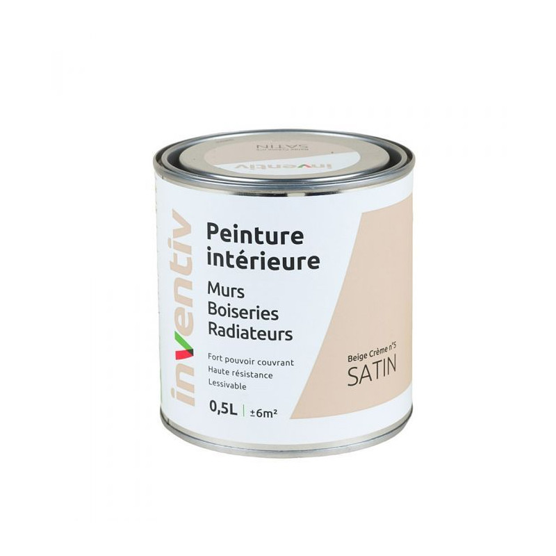 Peinture pour mur boiserie radiateur Beige Crème n°5 satiné 0,5 L INVENTIV