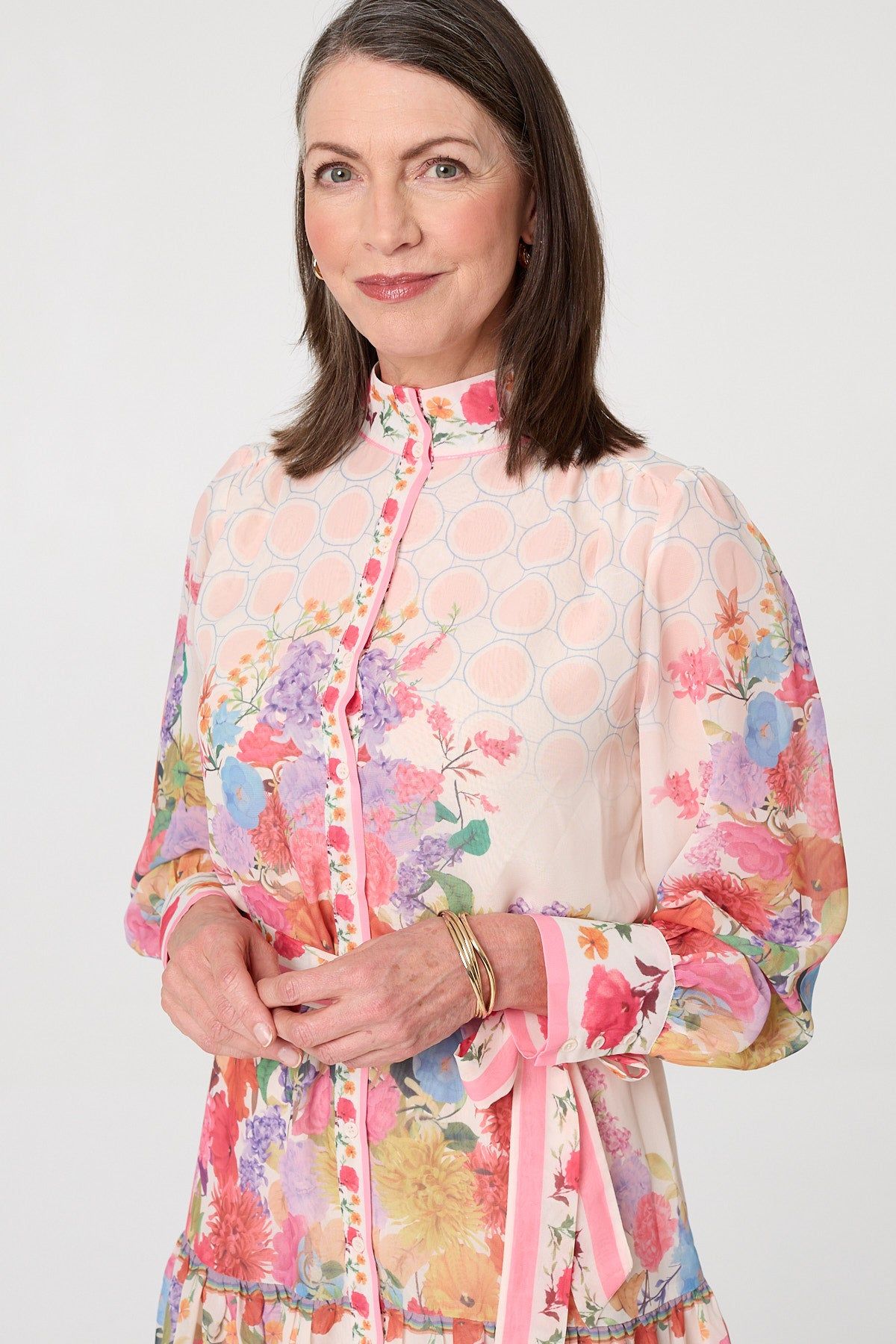 Izabel London Floral Frill Hem Knee Length Shirt Dress