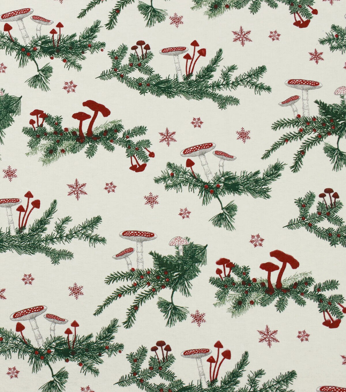 Greenery Mushrooms Super Snuggle Christmas Flannel Fabric